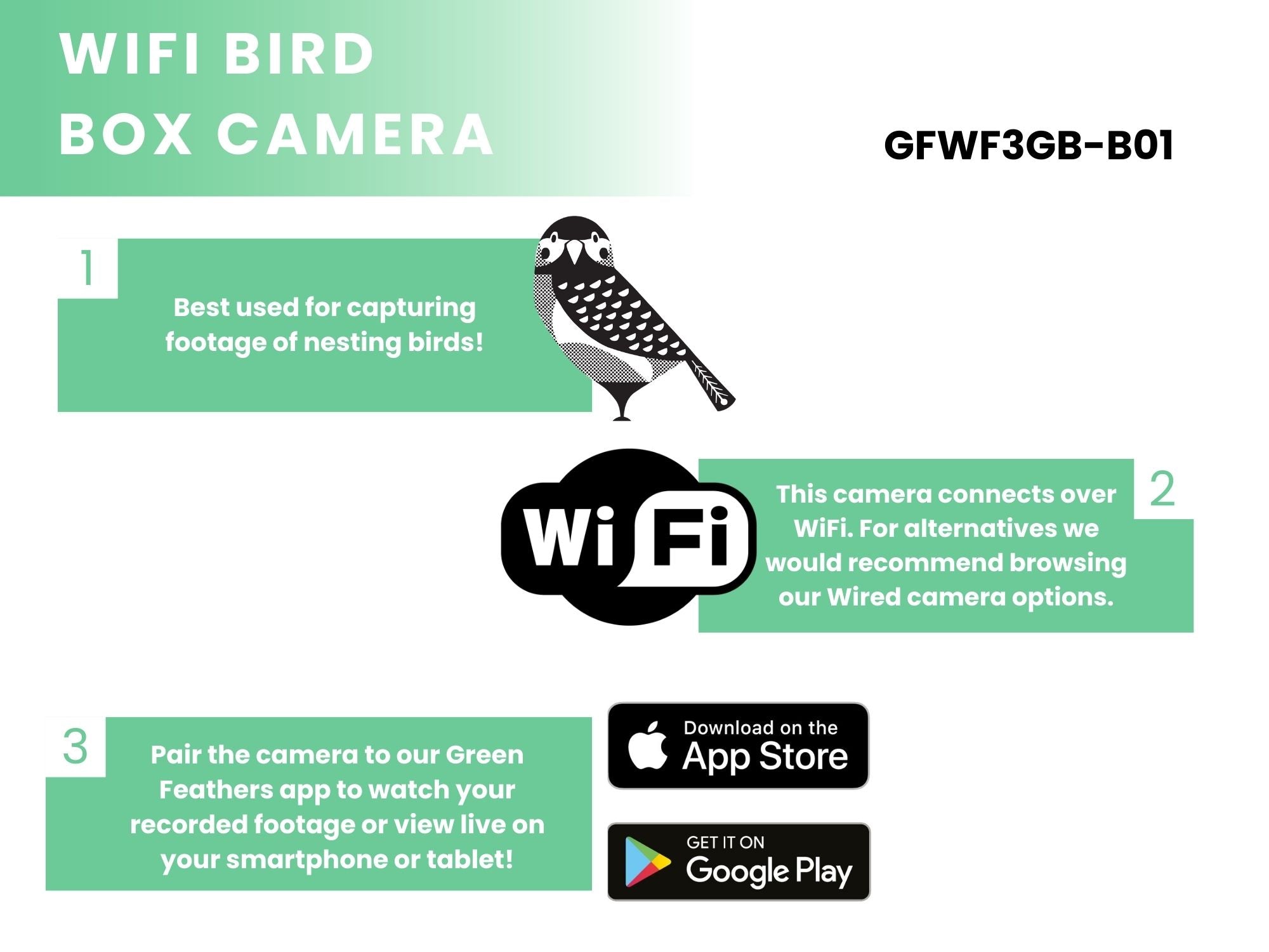 Green Feathers - Kit Complet Nichoir (avec Vue latérale) et caméra WiFi